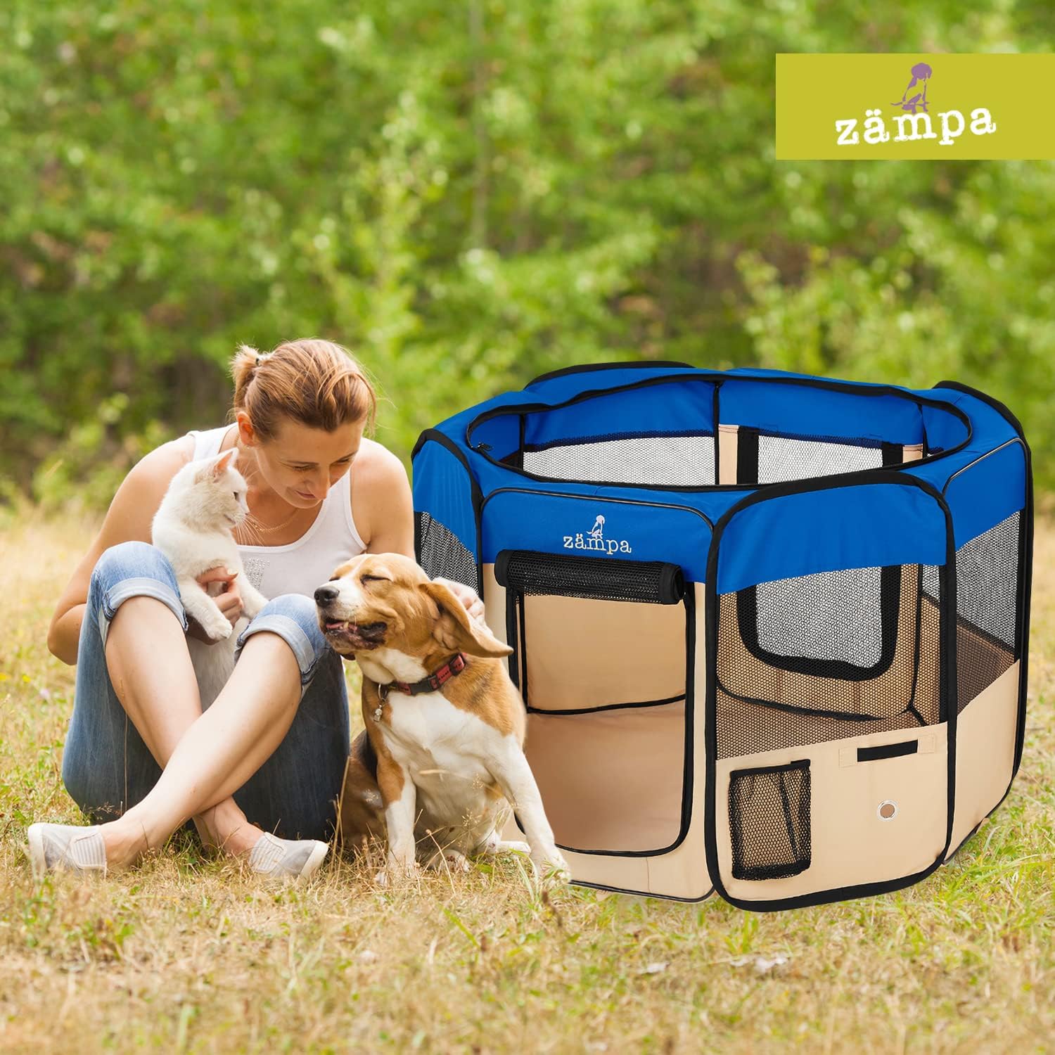 Zampa Popup Soft Pet Dog Puppy Playpen - Blue (Small) - Image 7