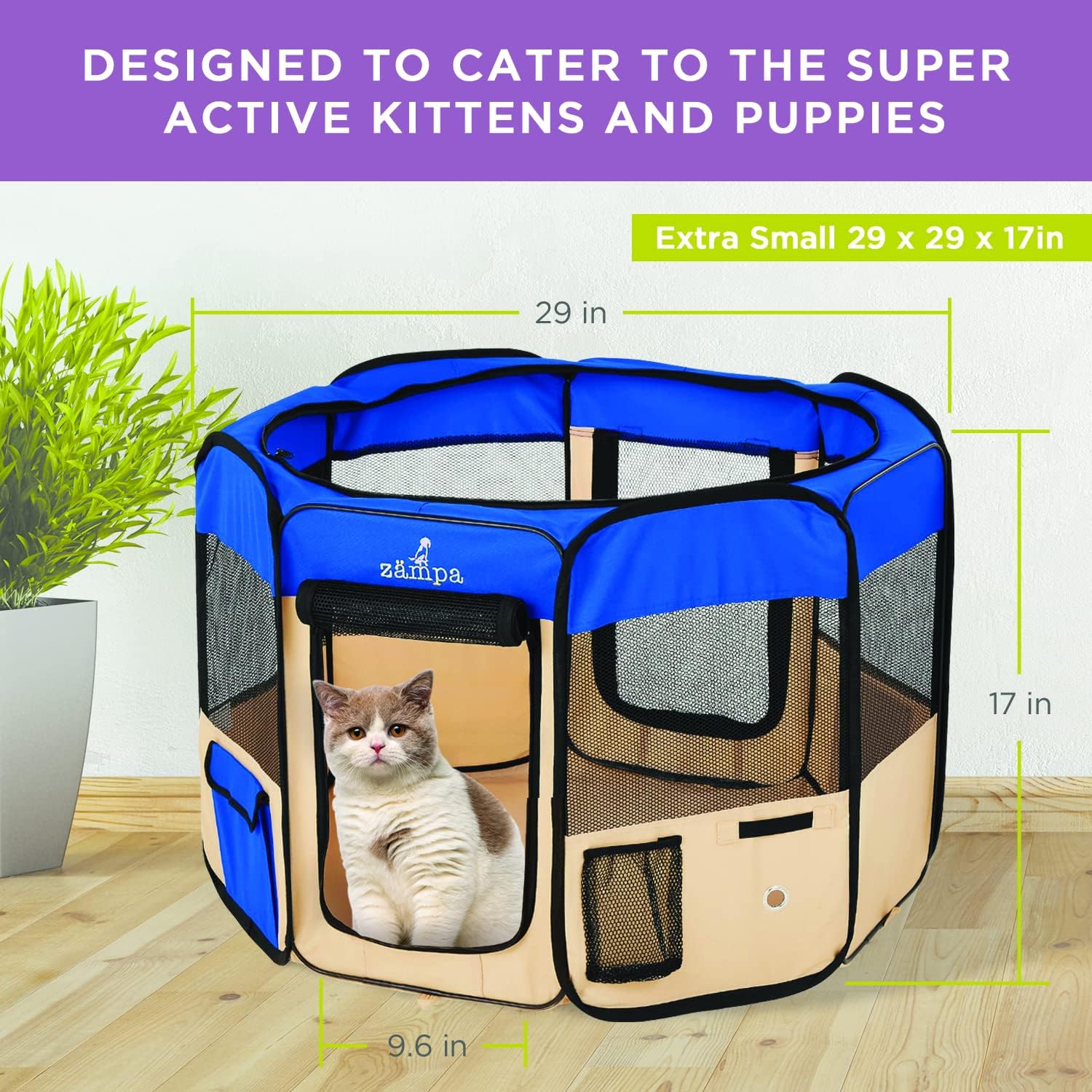 Zampa Popup Soft Pet Dog Puppy PlayPen - Blue XS - Image 2