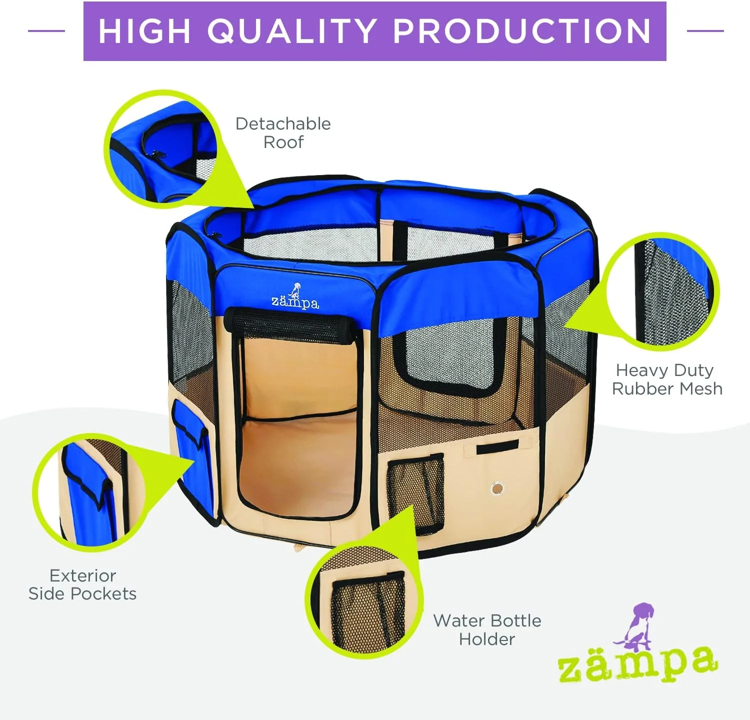 Zampa Popup Soft Pet Dog Puppy PlayPen - Blue XS - Image 5