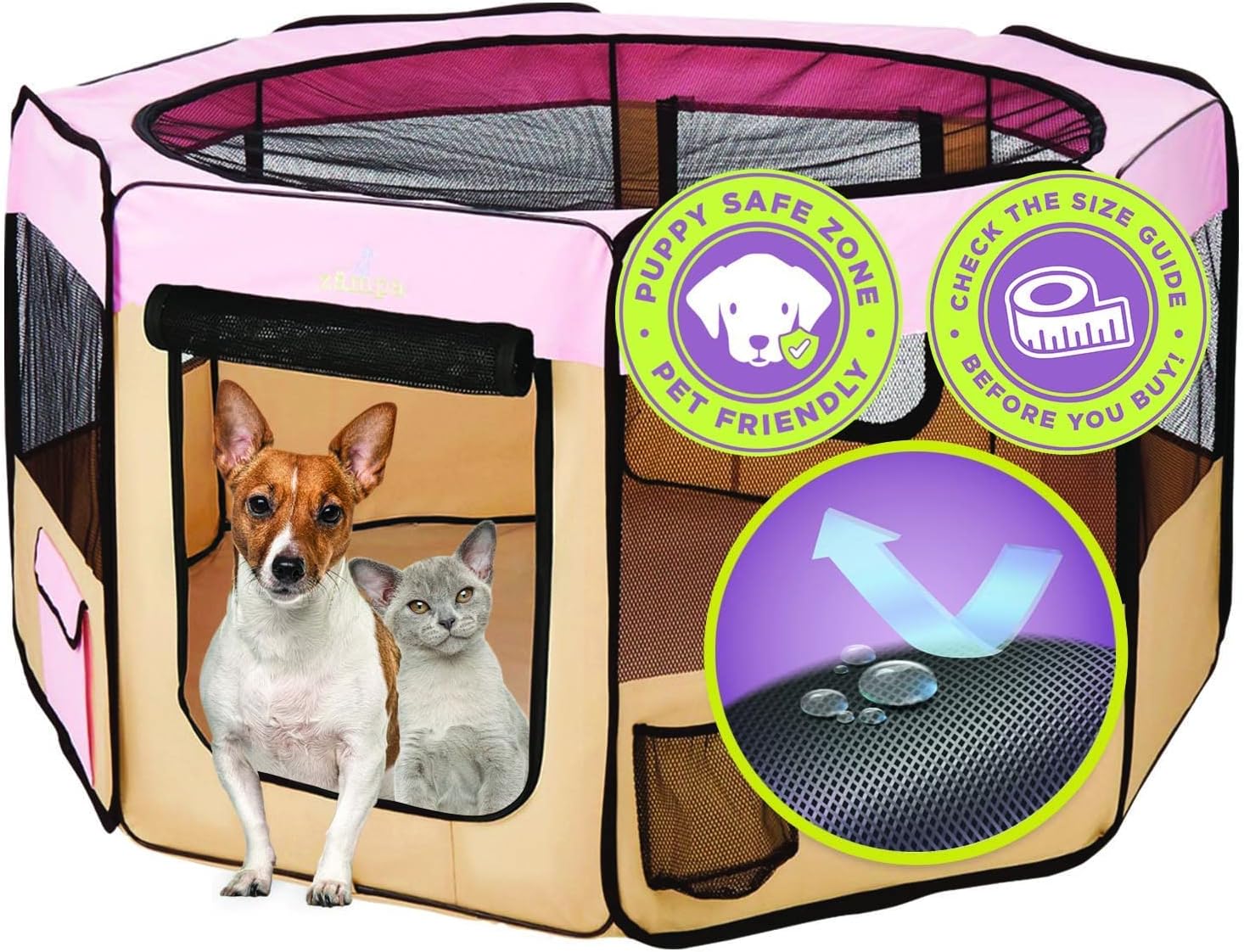 Zampa Popup Soft Pet Dog Puppy PlayPen - Light Pink - Large