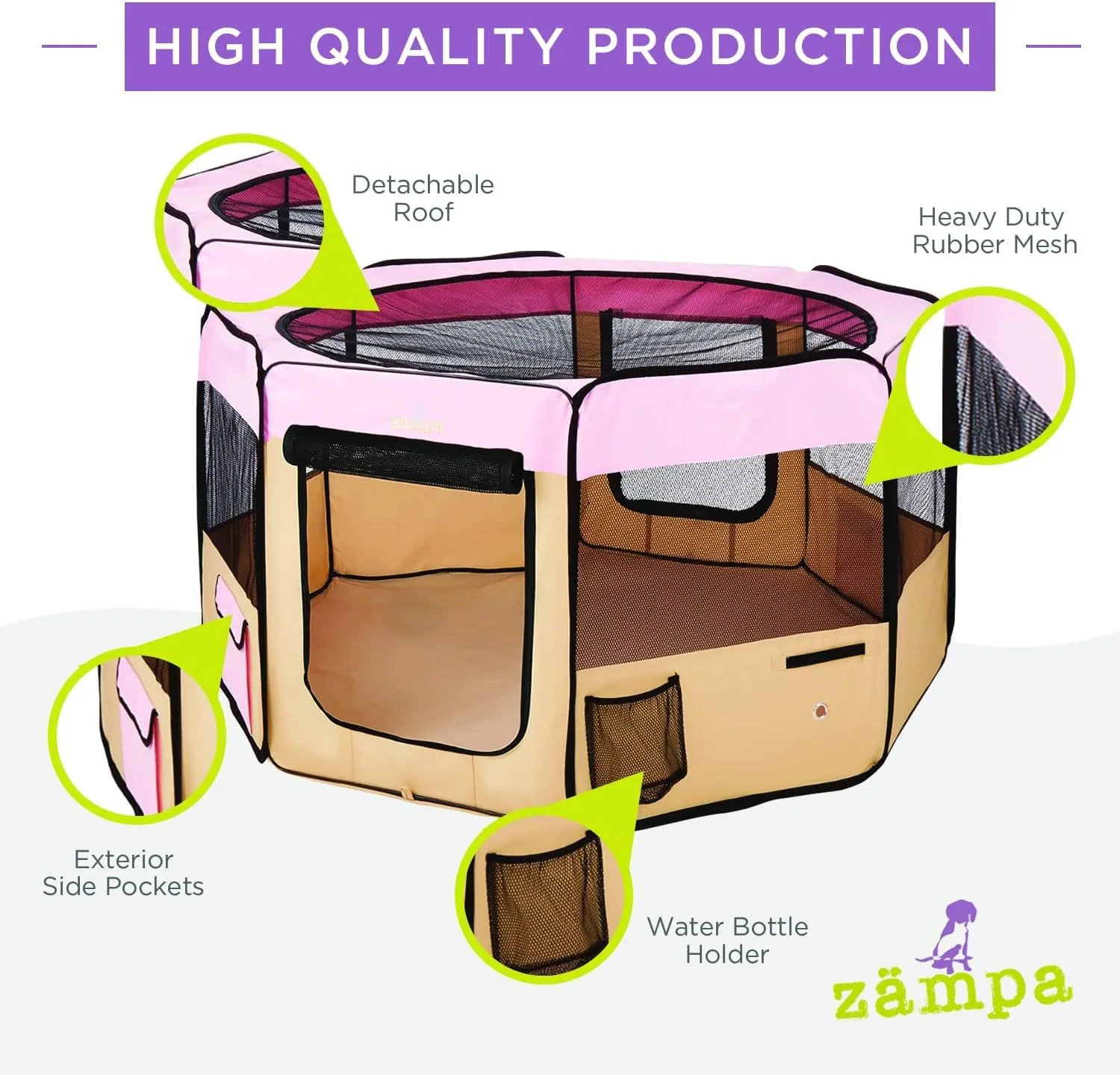Zampa Popup Soft Pet Dog Puppy PlayPen - Light Pink - Large - Image 5