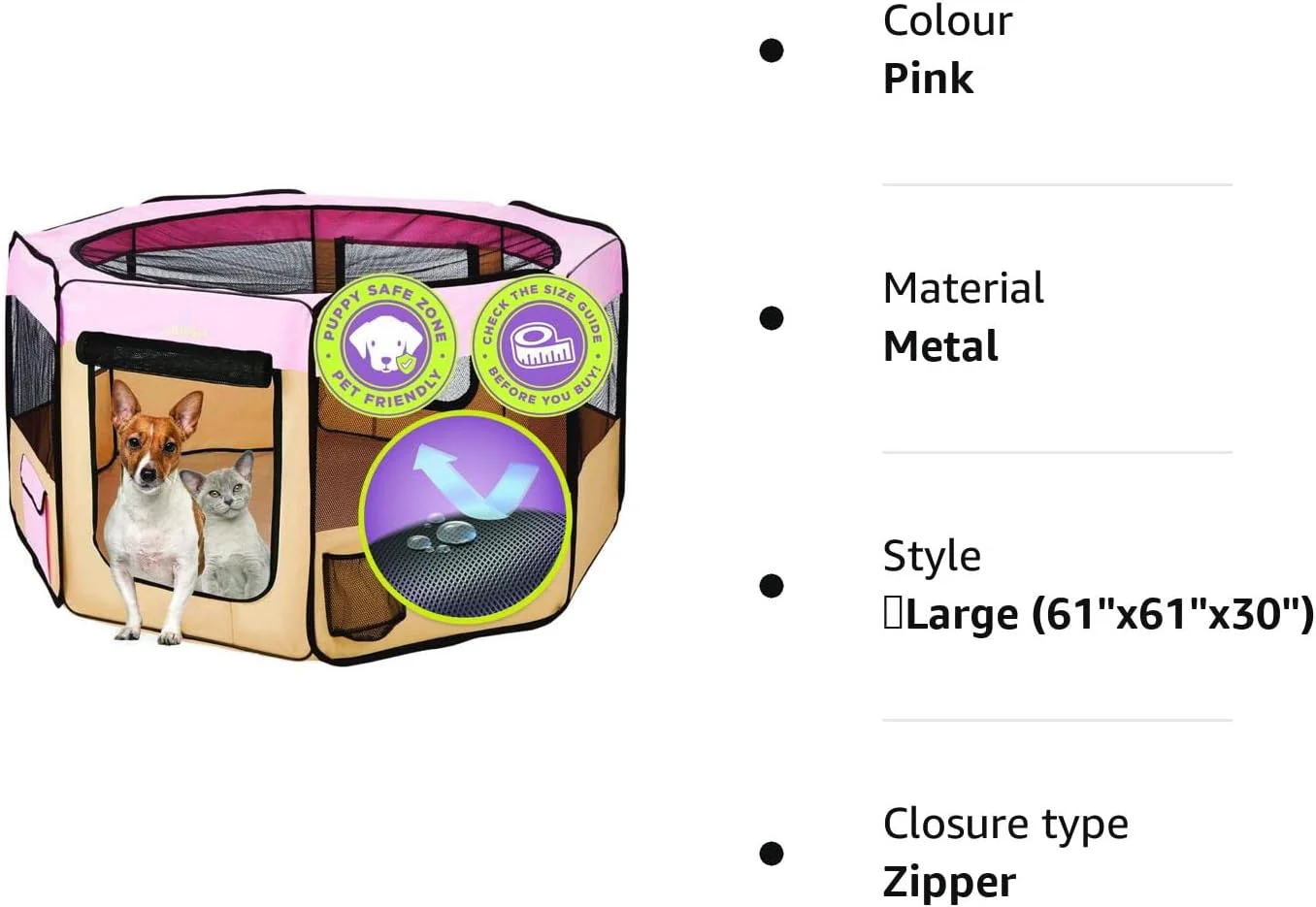 Zampa Popup Soft Pet Dog Puppy PlayPen - Light Pink - Large - Image 8