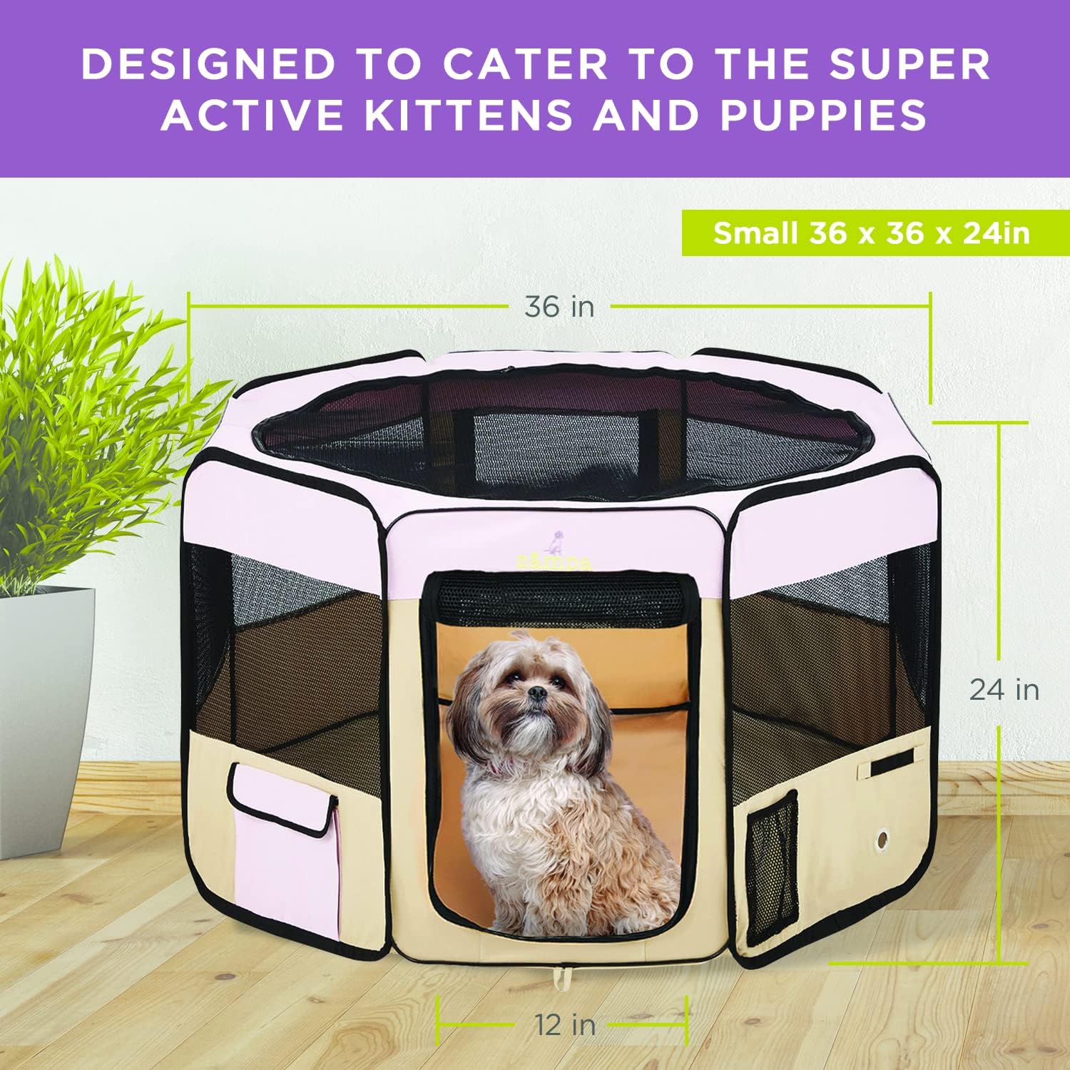 Zampa Popup Soft Pet Dog Puppy PlayPen - Pink Small - Image 3