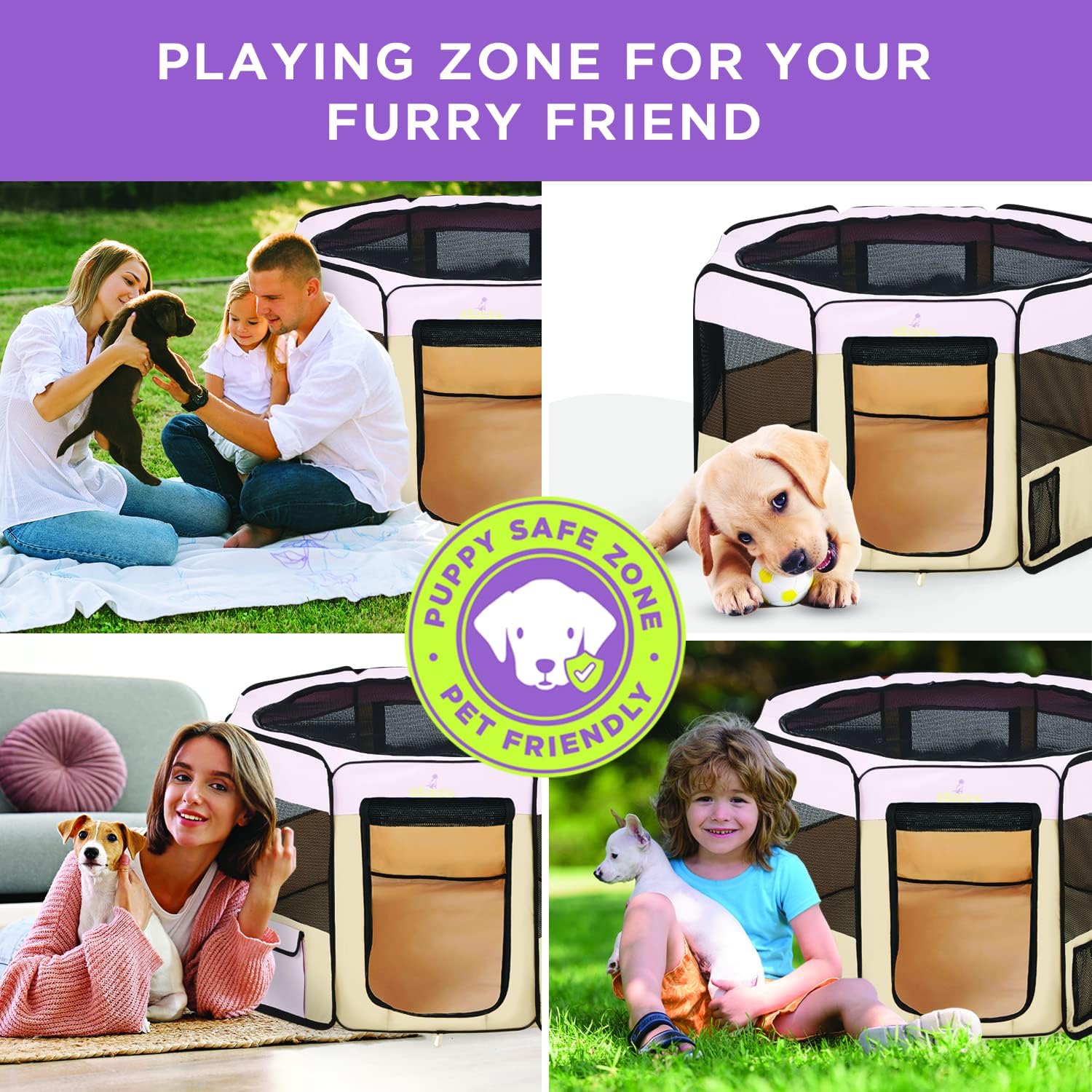 Zampa Popup Soft Pet Dog Puppy PlayPen - Pink Small - Image 7