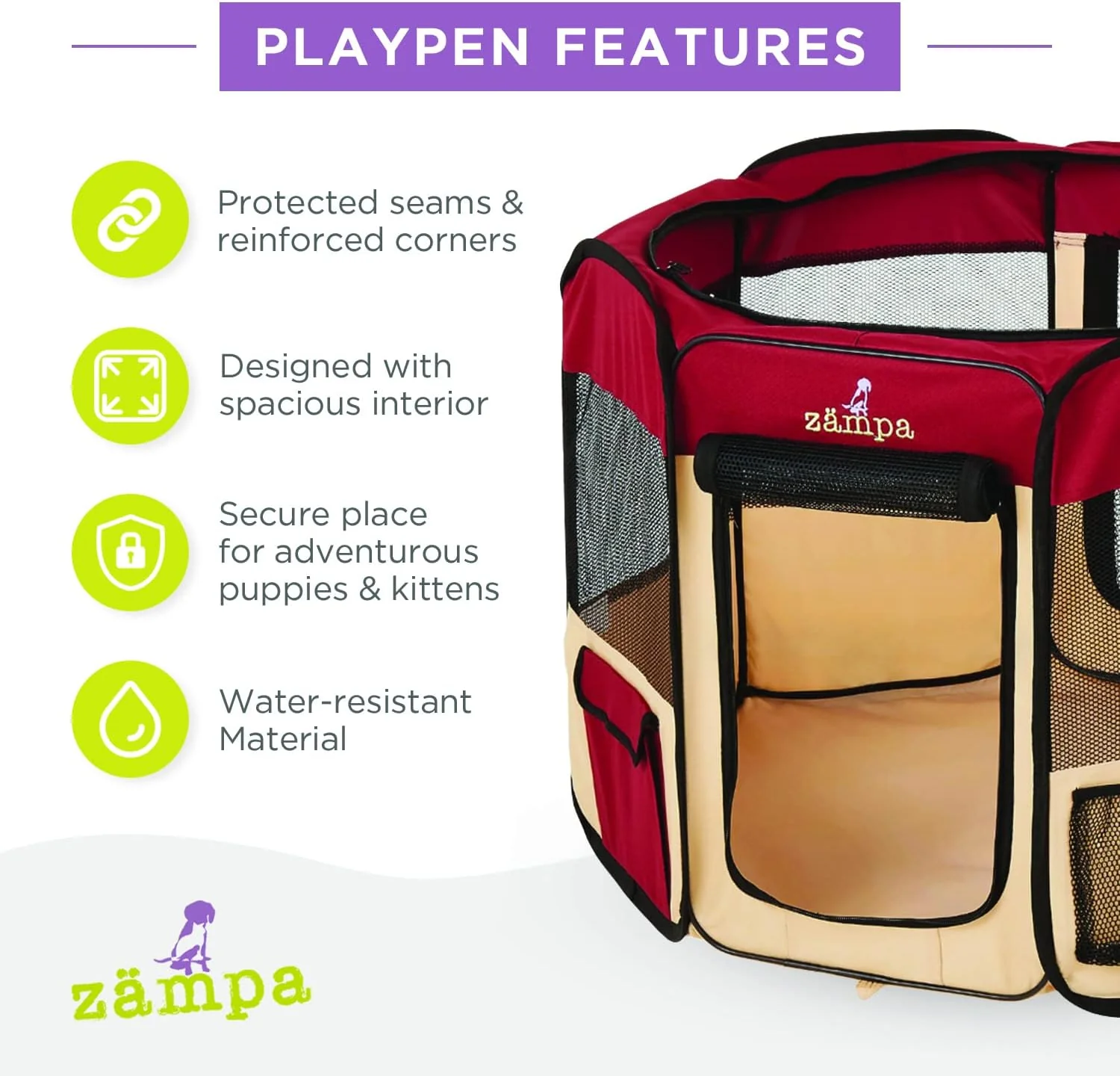 Zampa Popup Quick Assembly Soft Pet Dog Puppy PlayPen - Red (Small) - Image 2