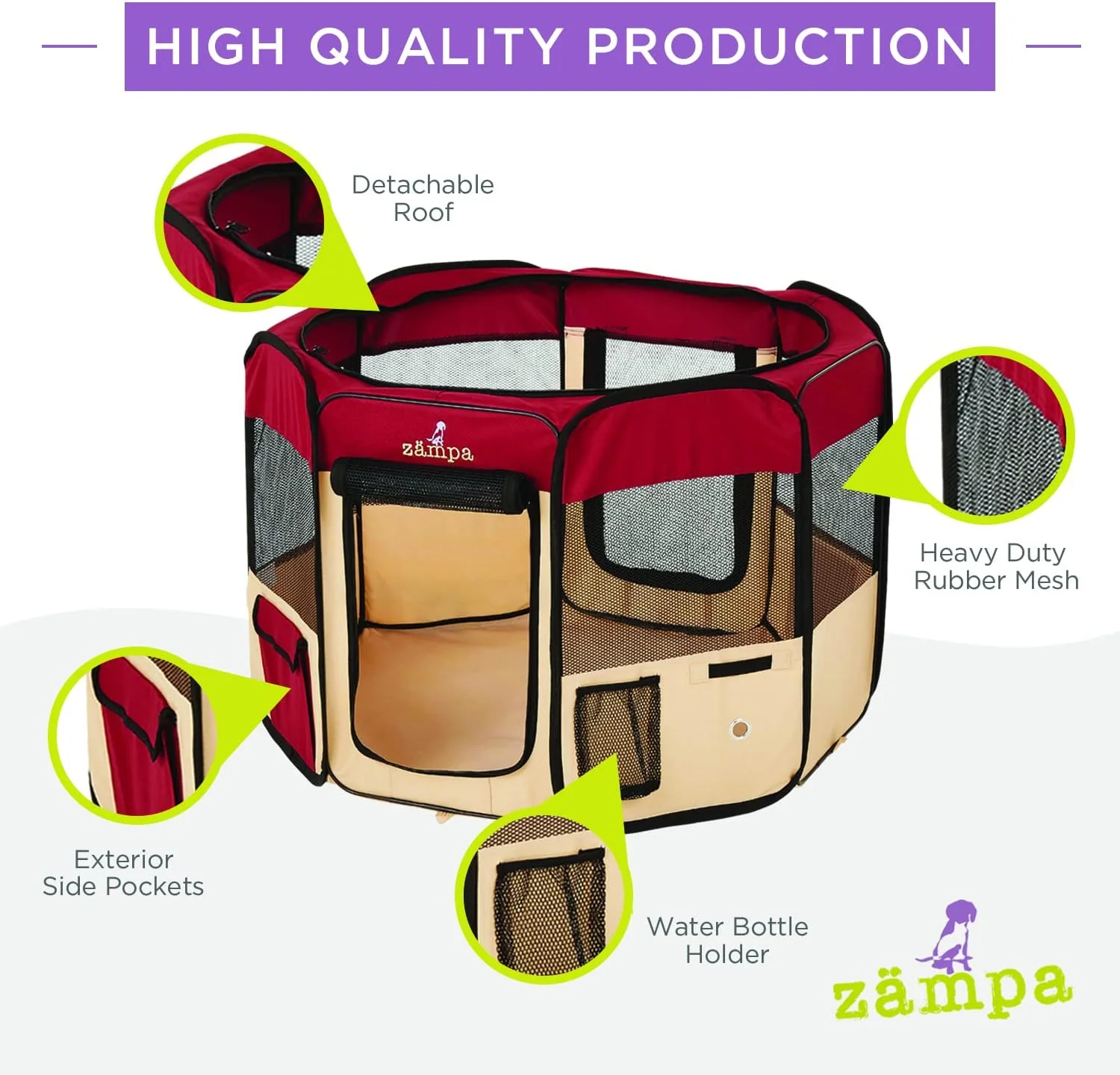 Zampa Popup Quick Assembly Soft Pet Dog Puppy PlayPen - Red (Small) - Image 5