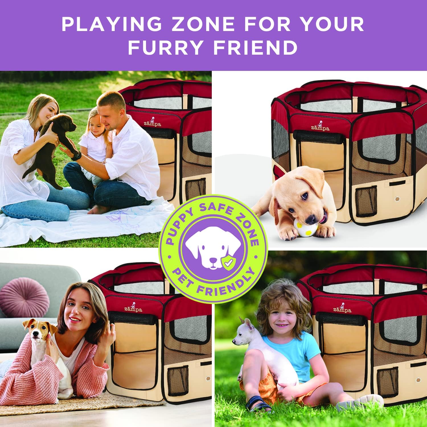 Zampa Popup Quick Assembly Soft Pet Dog Puppy PlayPen - Red (Small) - Image 7