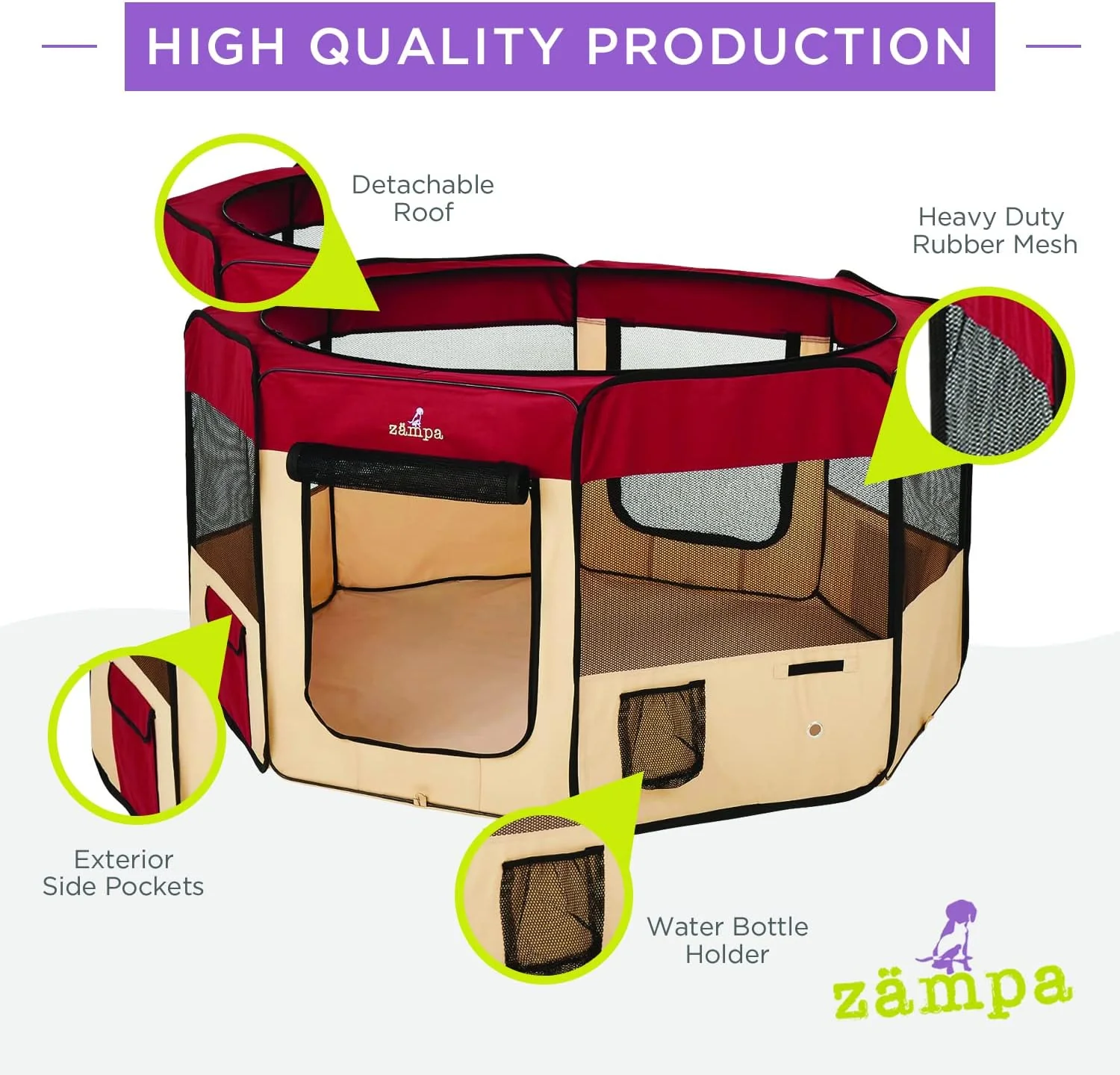Zampa Popup Soft Pet Dog Puppy PlayPen - Red XL - Image 4