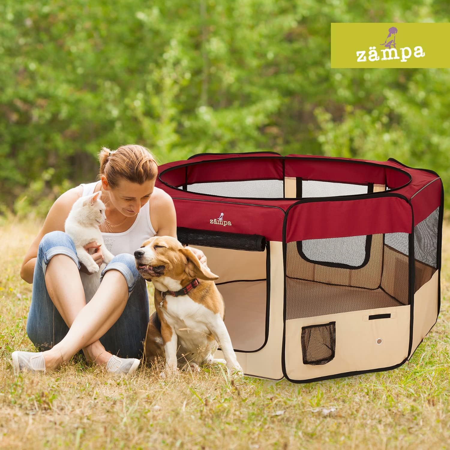 Zampa Popup Soft Pet Dog Puppy PlayPen - Red XL - Image 6