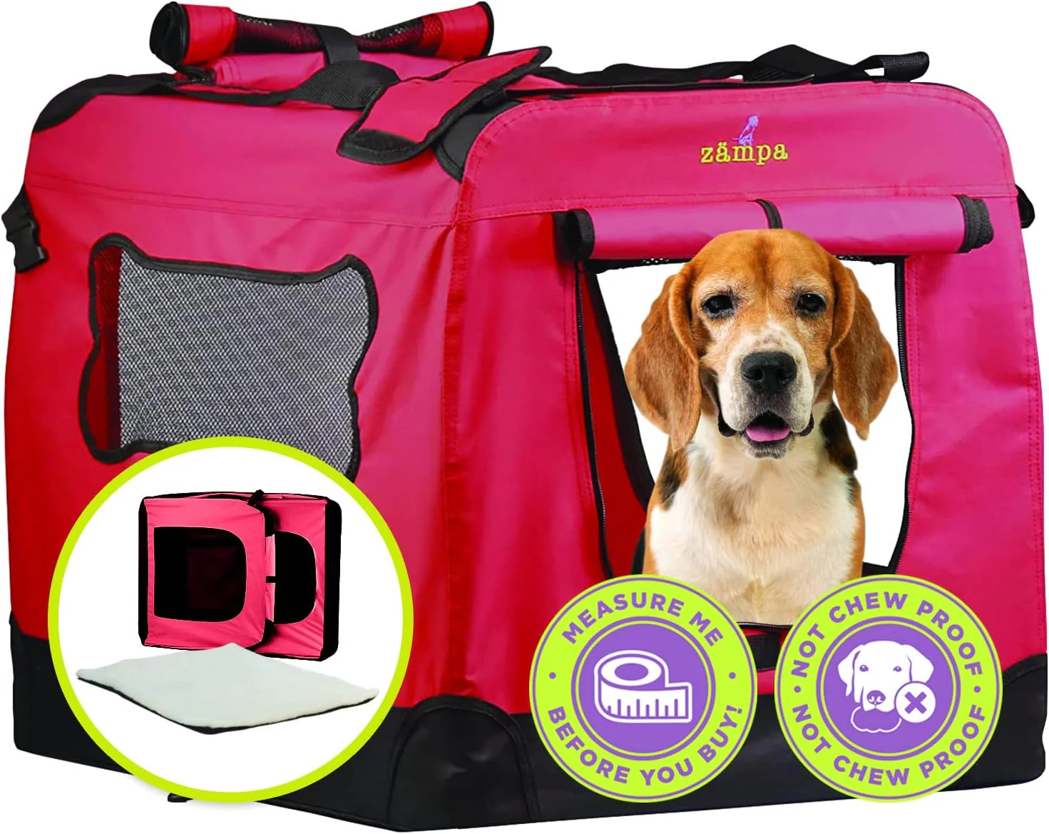 Zampa Portable Soft Dog Cat Pet Crate - Various Colours/Sizes - Image 14