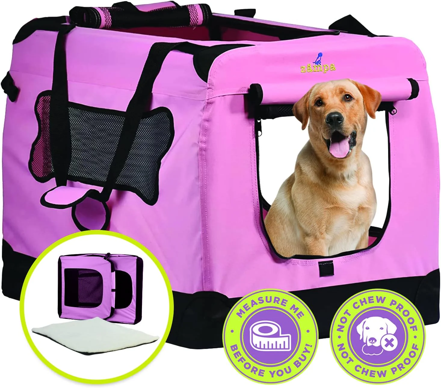 Zampa Portable Soft Dog Cat Pet Crate - Various Colours/Sizes - Image 5