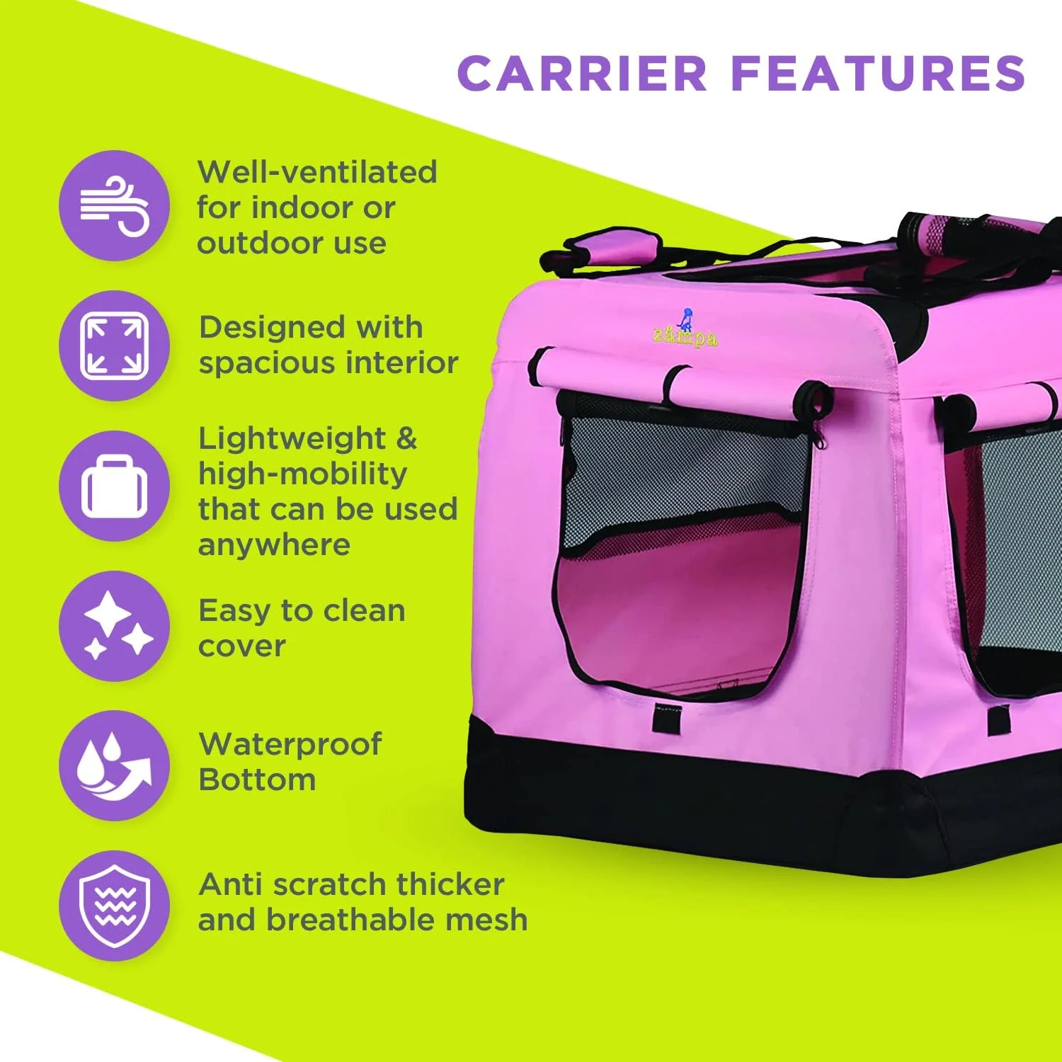 Zampa Portable Soft Dog Cat Pet Crate - Various Colours/Sizes - Image 6