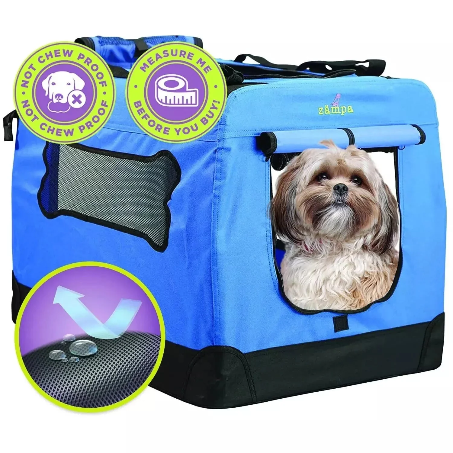 Zampa Portable Soft Pet Dog Cat Crate - Blue (XS)