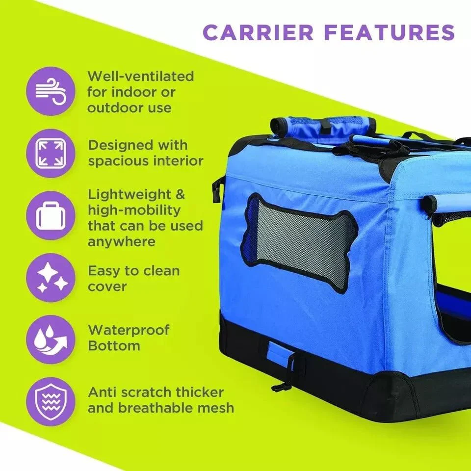 Zampa Portable Soft Pet Dog Cat Crate - Blue (XS) - Image 3