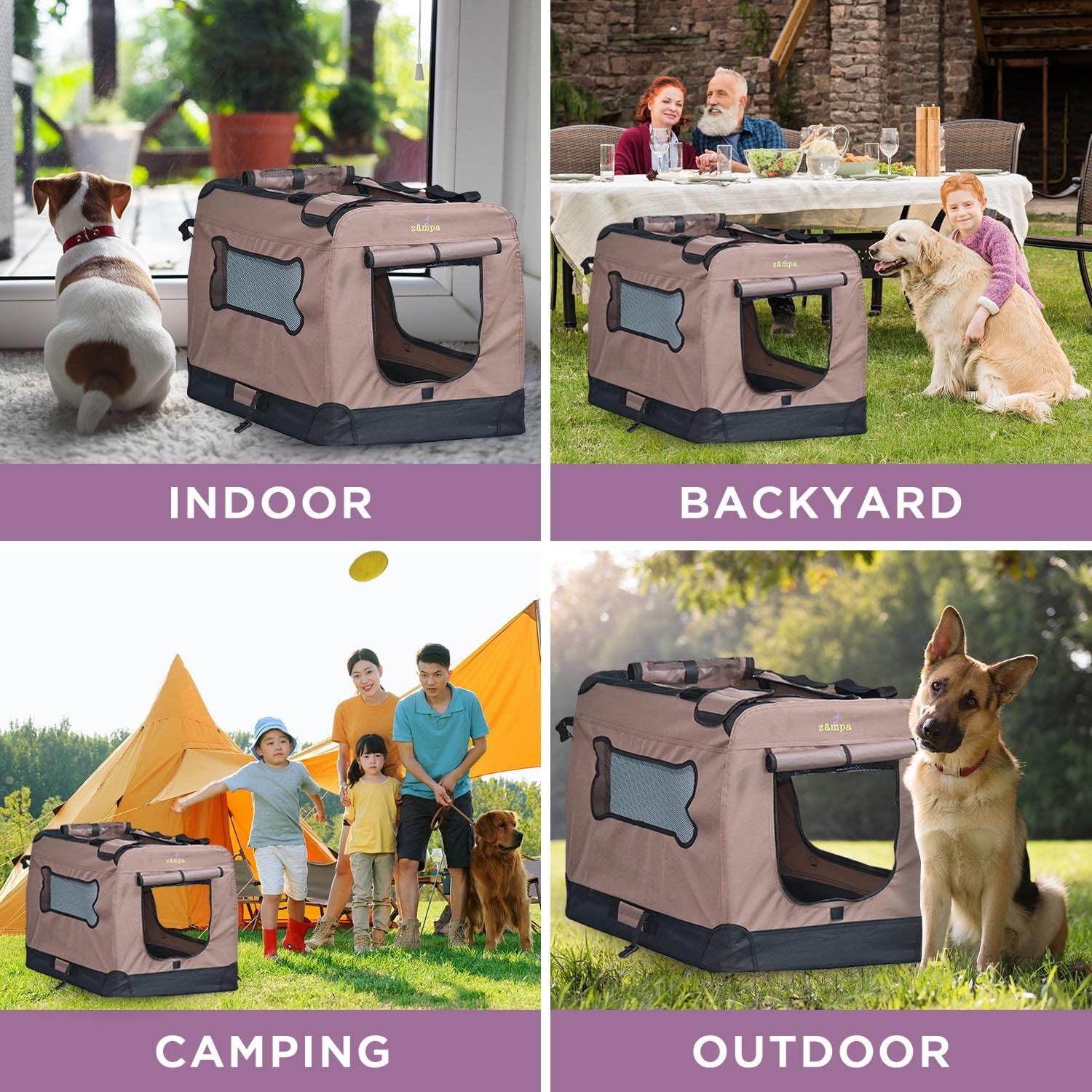 Zampa Portable Soft Pet Dog Cat Crate - Brown (XL) - Image 6