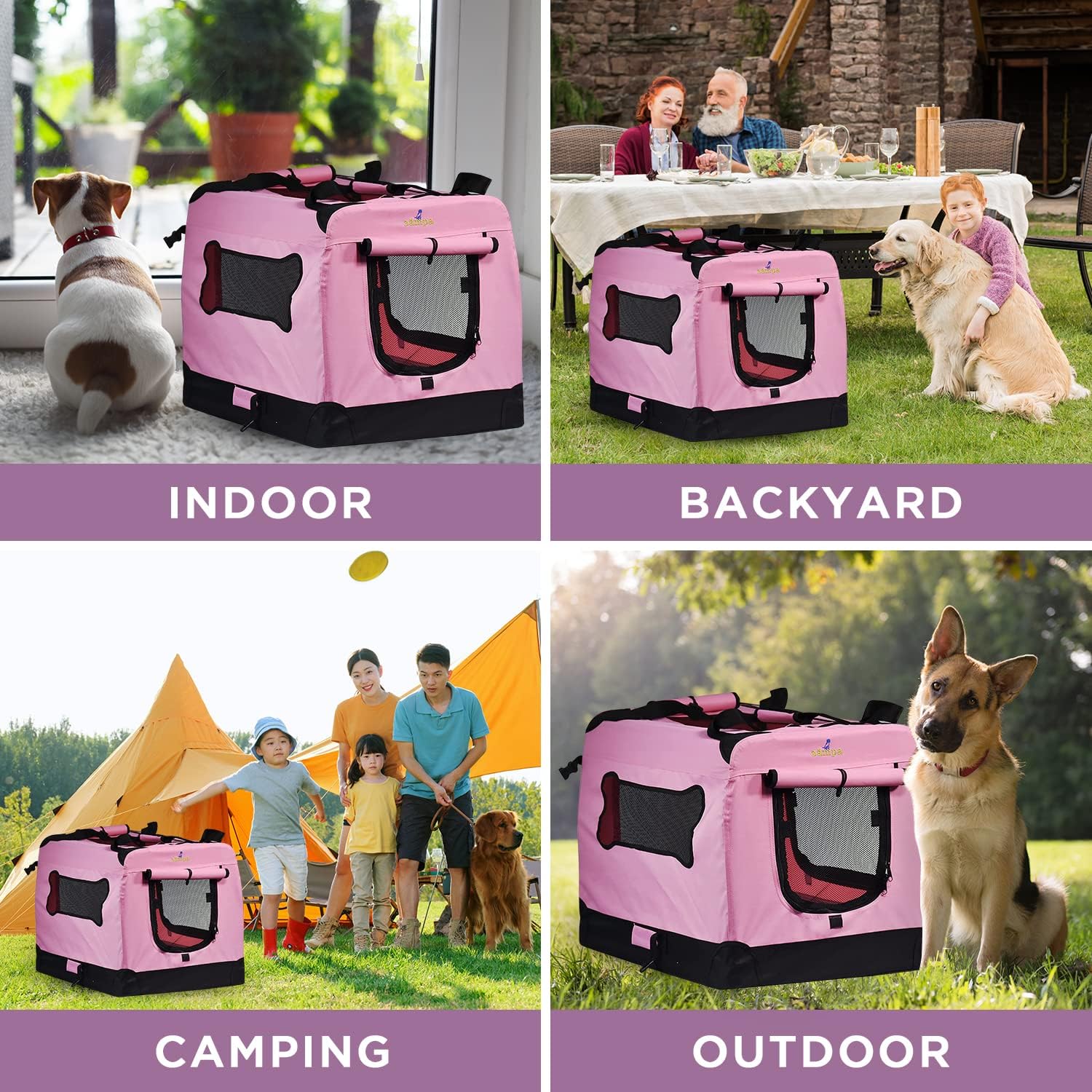 Zampa Portable Soft Pet Dog Cat Crate - Pink (XXXL) - Image 6