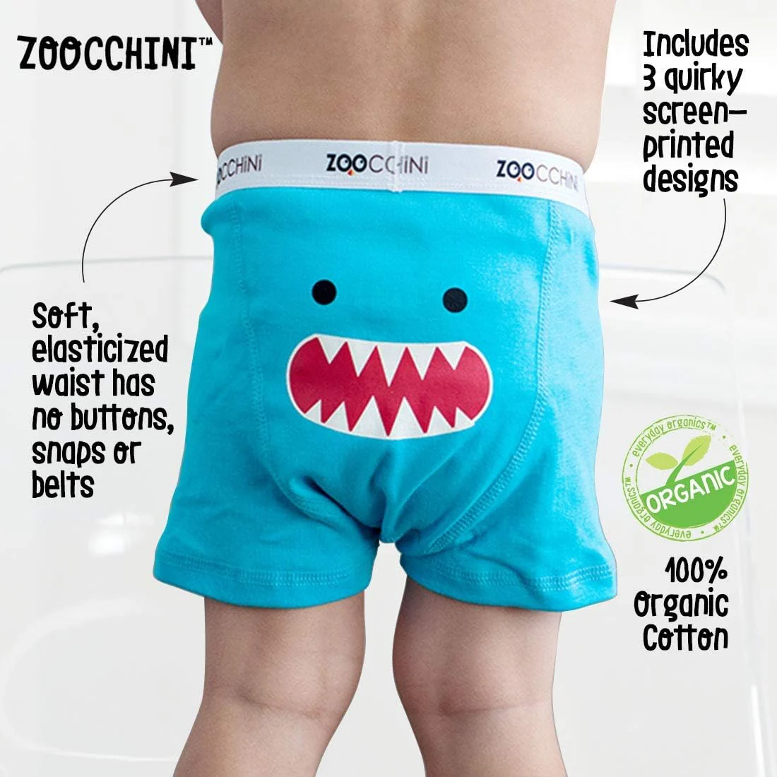 Zoocchini Crazy Critters Organic Boxers - 2-3YRS (3 Pack) - Image 3
