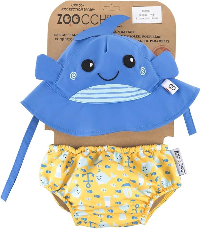Zoocchini Unisex Baby Swim Diaper & Sunhat - Whale (12-24M) - Image 2